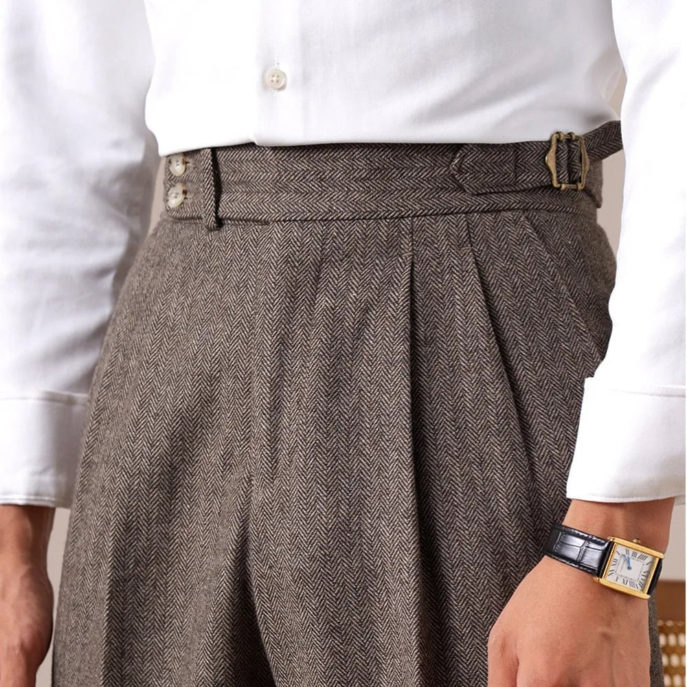 Herringbone wool-blend autumn trousers