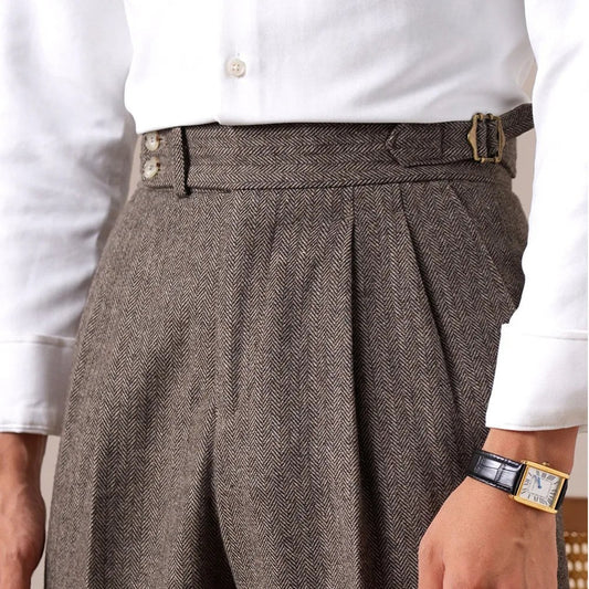 Herringbone wool-blend autumn trousers