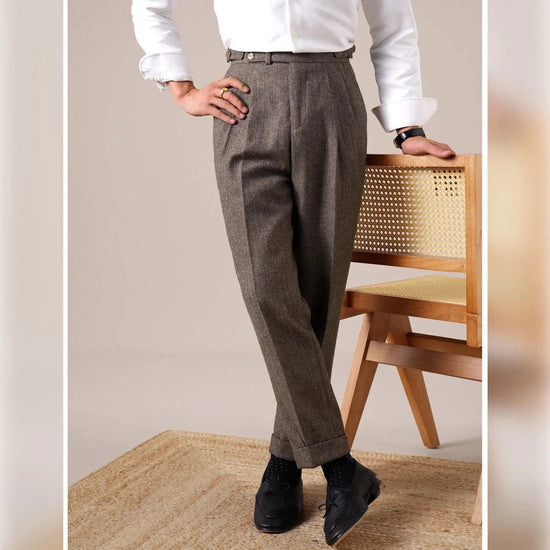 Herringbone wool-blend autumn trousers