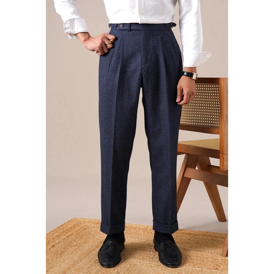 Herringbone wool-blend autumn trousers
