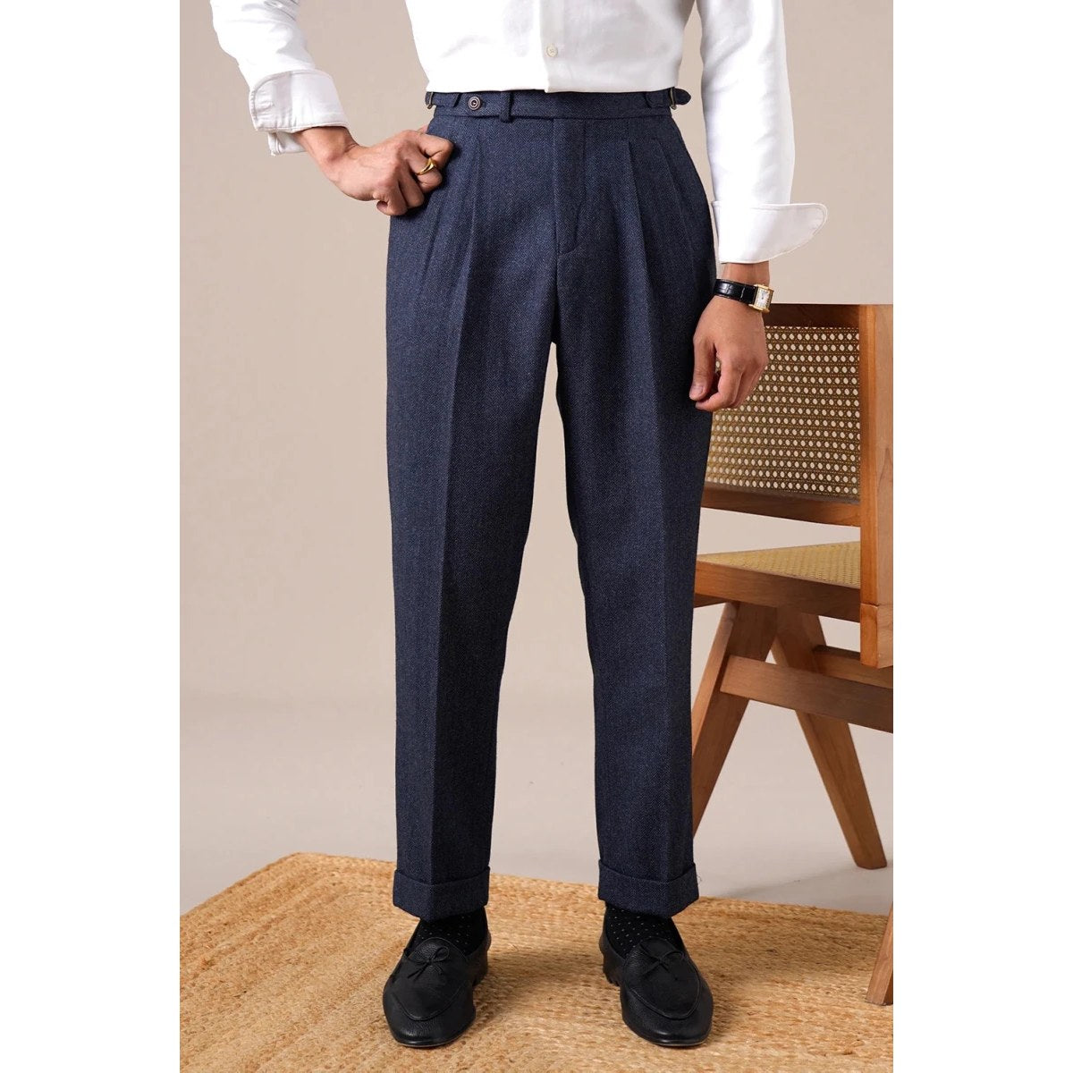 Herringbone wool-blend autumn trousers