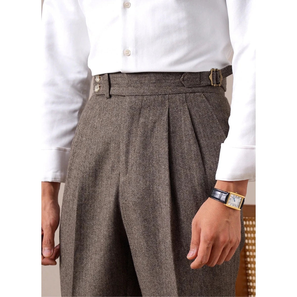 Herringbone wool-blend autumn trousers