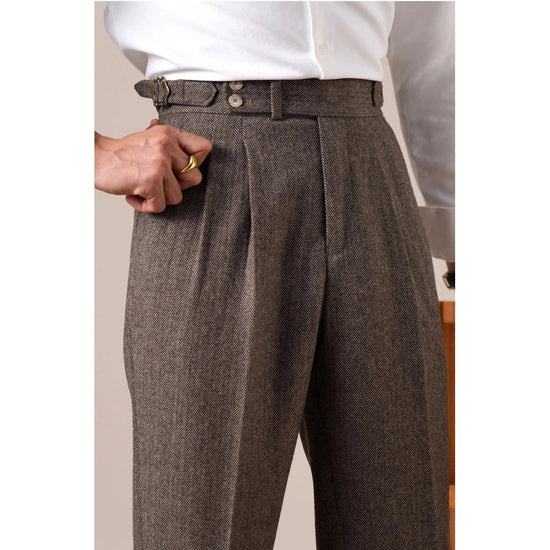 Herringbone wool-blend autumn trousers