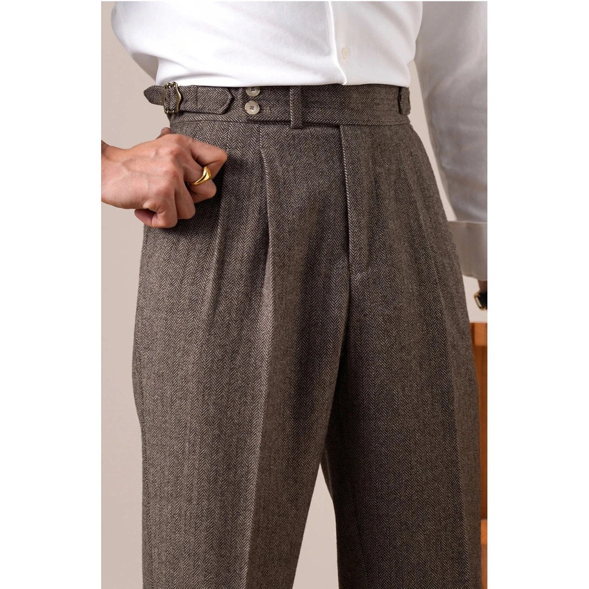 Herringbone wool-blend autumn trousers