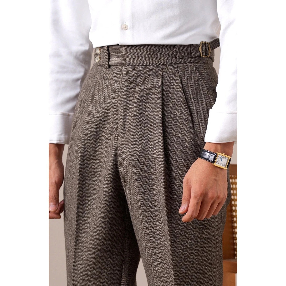 Herringbone wool-blend autumn trousers