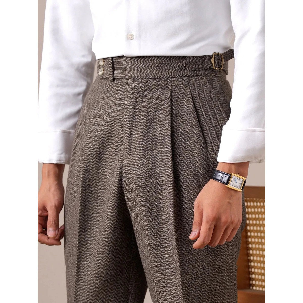 Herringbone wool-blend autumn trousers