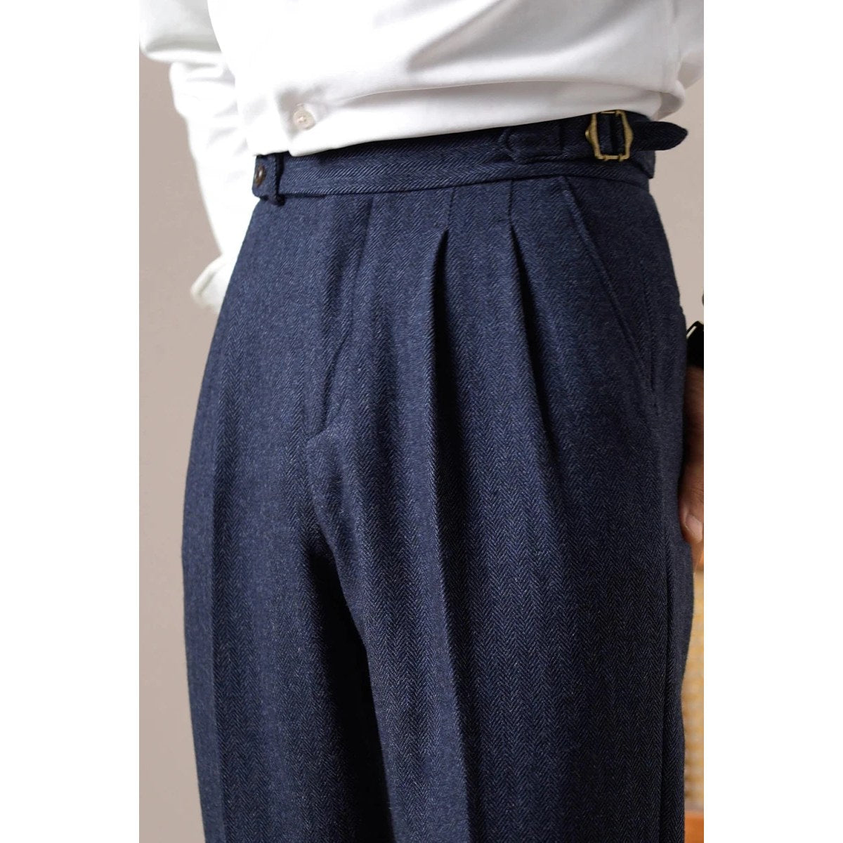 Herringbone wool-blend autumn trousers