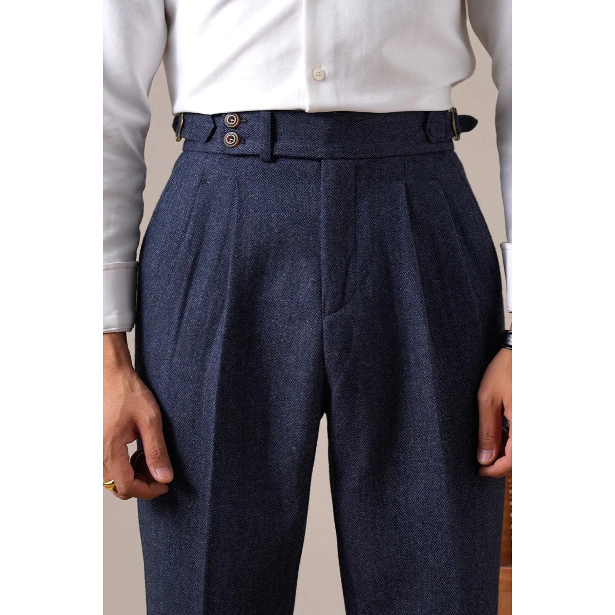 Herringbone wool-blend autumn trousers