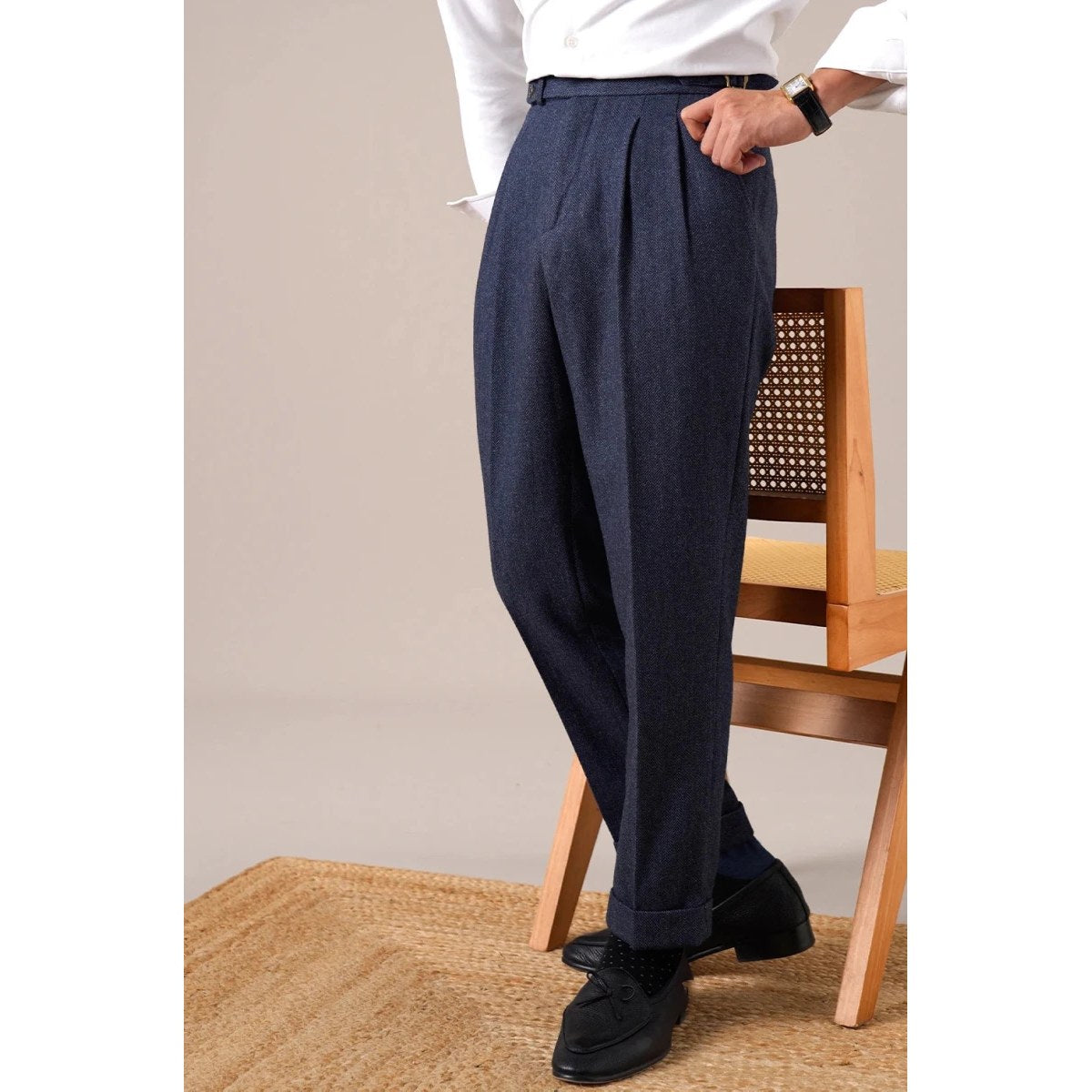 Herringbone wool-blend autumn trousers