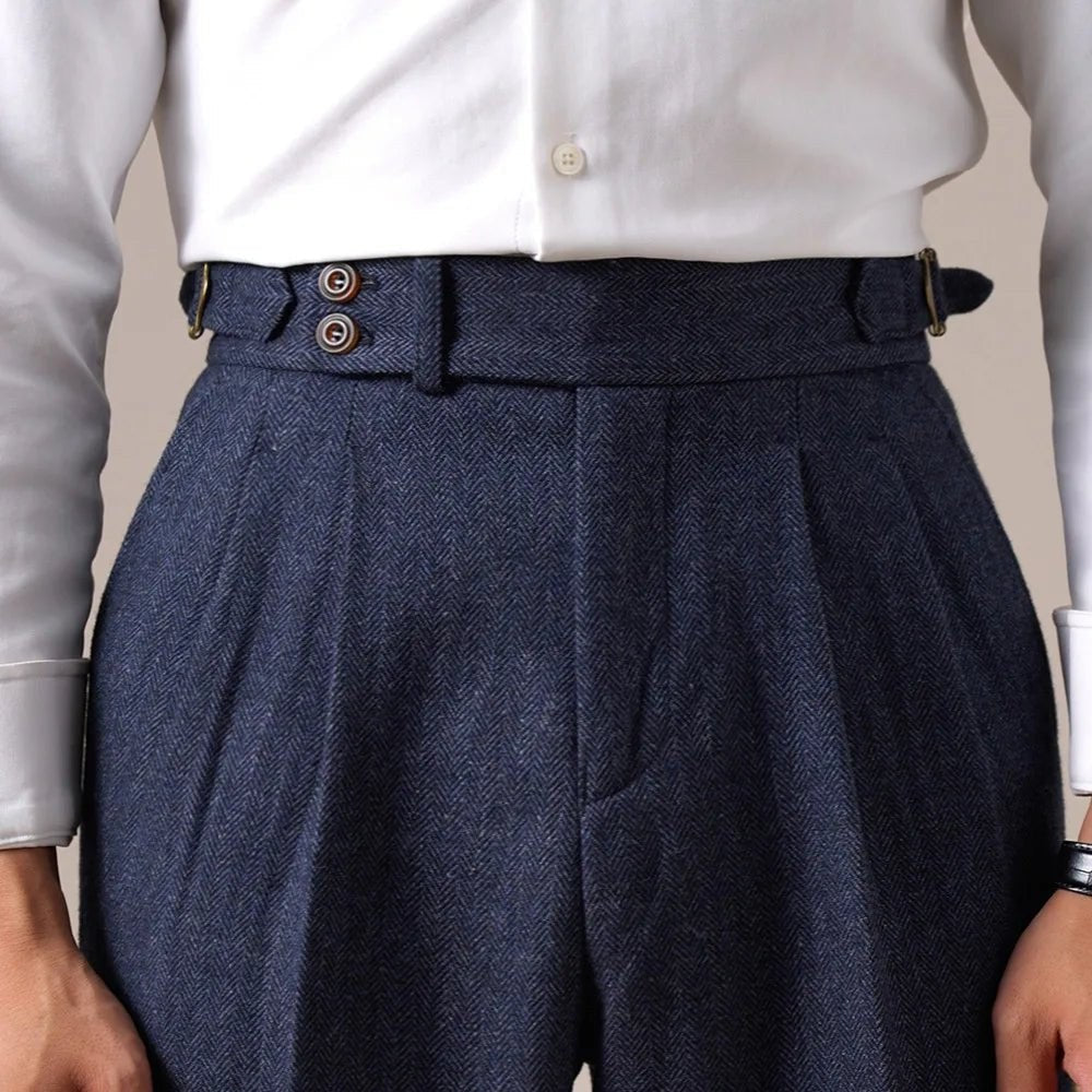 Herringbone wool-blend autumn trousers