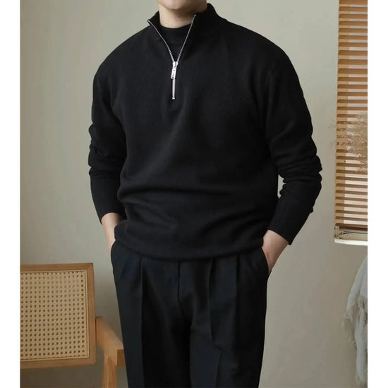 High-neck half-zip sweater