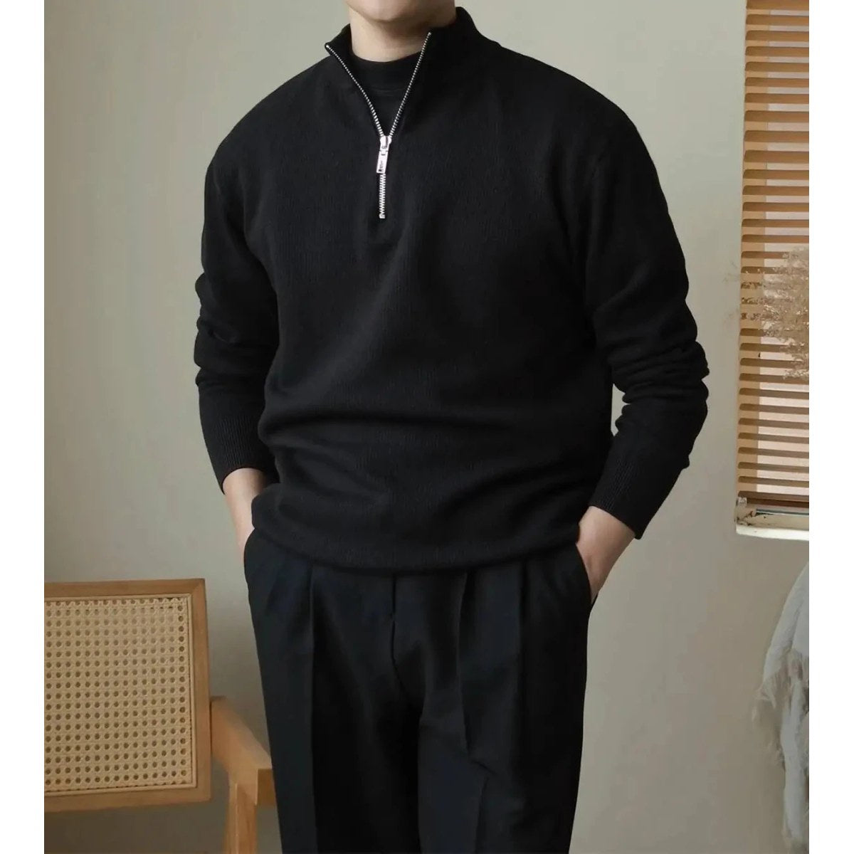 High-neck half-zip sweater