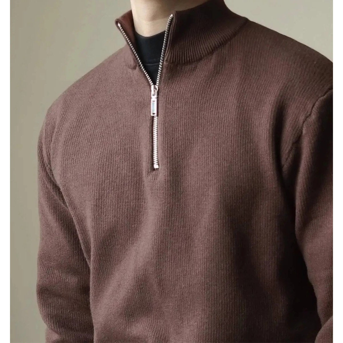 High-neck half-zip sweater