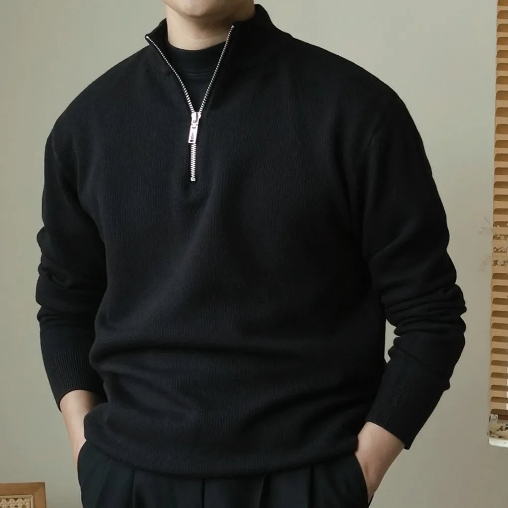 High-neck half-zip sweater