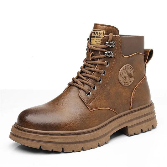 High-top genuine leather boots