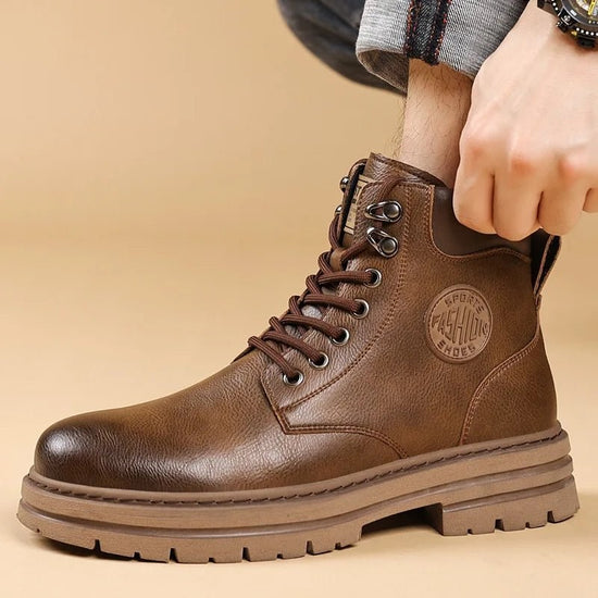 High-top genuine leather boots