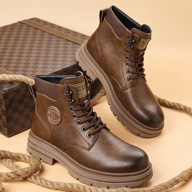 High-top genuine leather boots