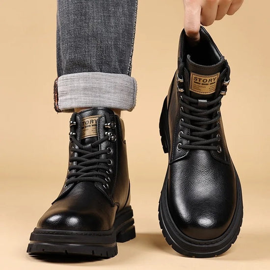 High-top genuine leather boots