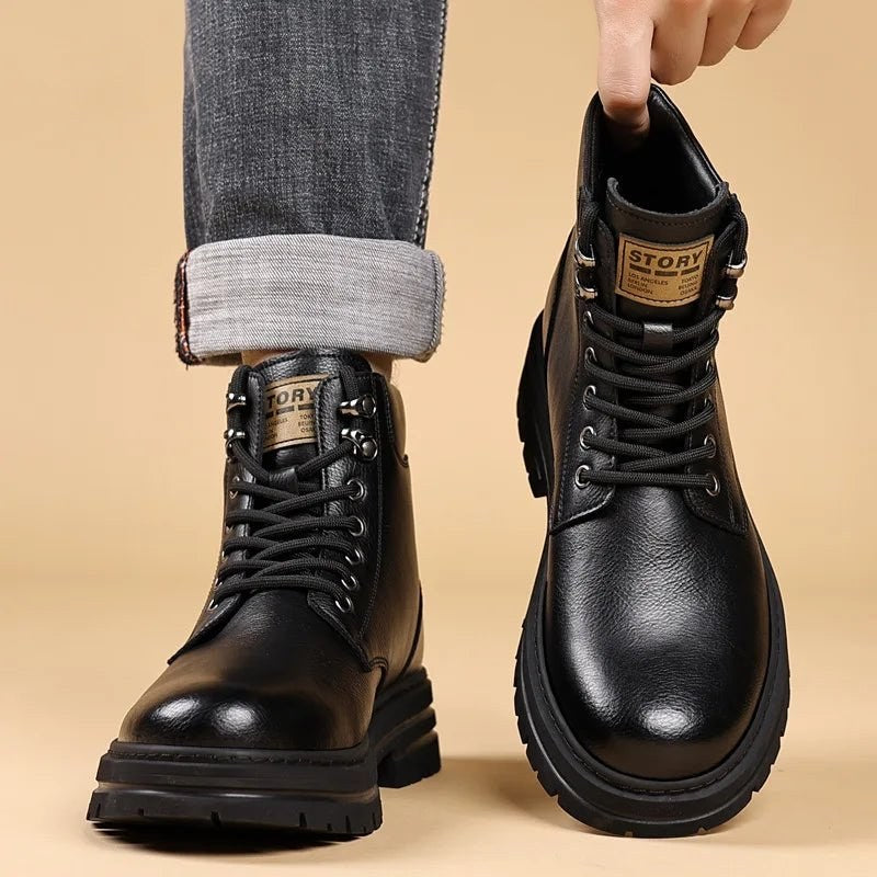 High-top genuine leather boots