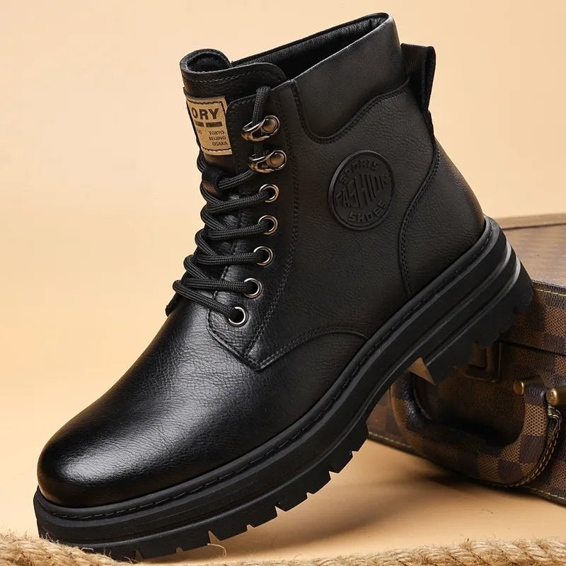 High-top genuine leather boots