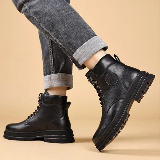 High-top genuine leather boots