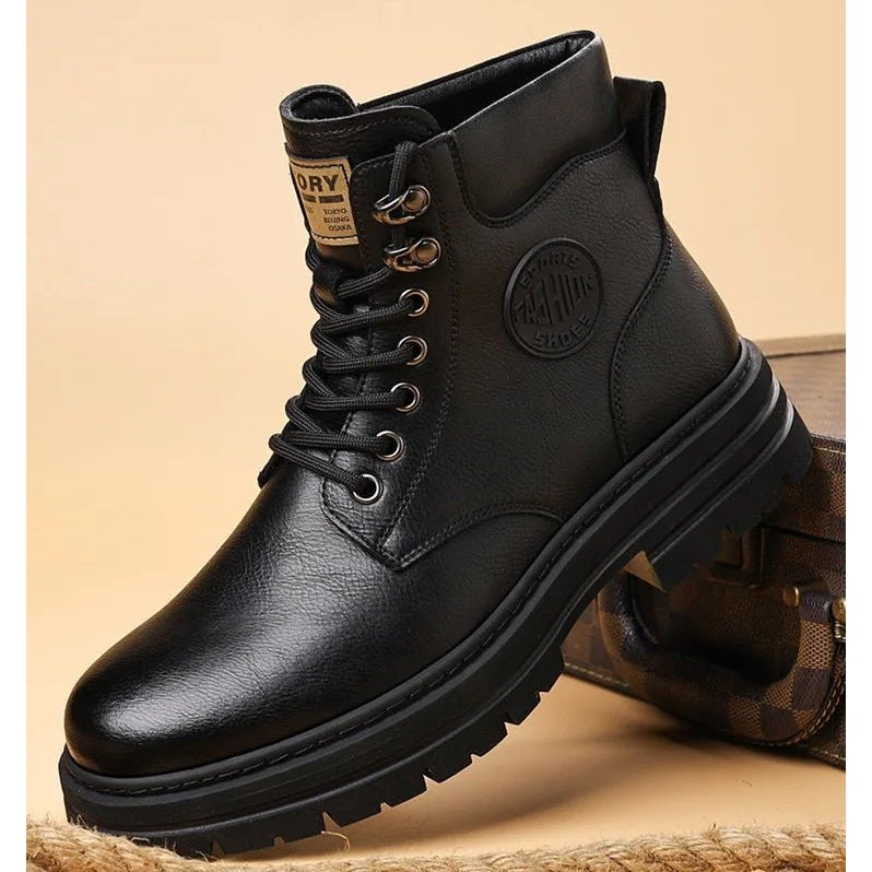 High-top genuine leather boots