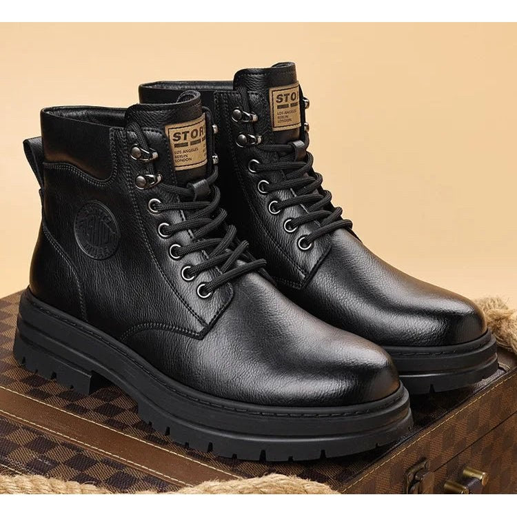 High-top genuine leather boots