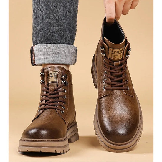 High-top genuine leather boots