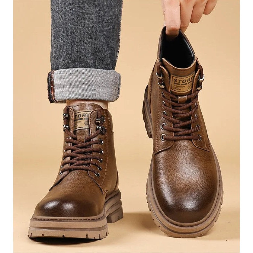 High-top genuine leather boots
