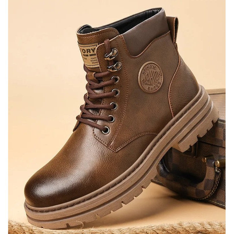 High-top genuine leather boots