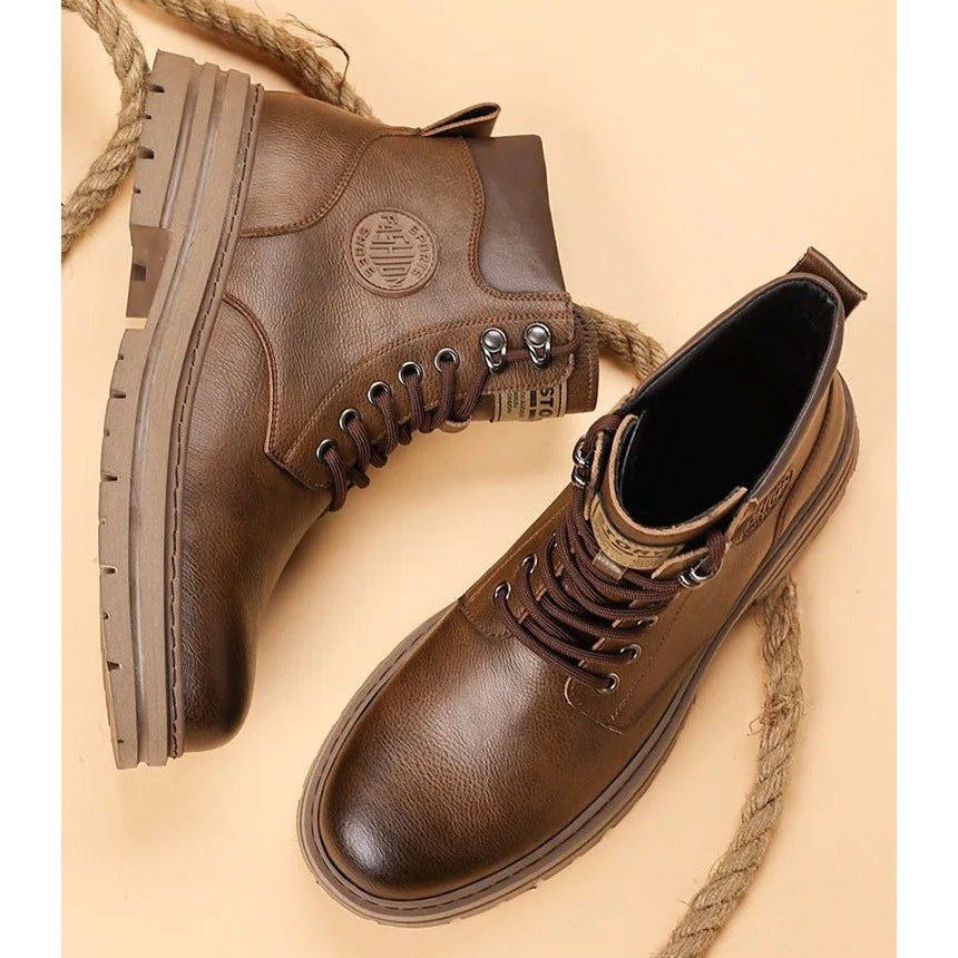 High-top genuine leather boots