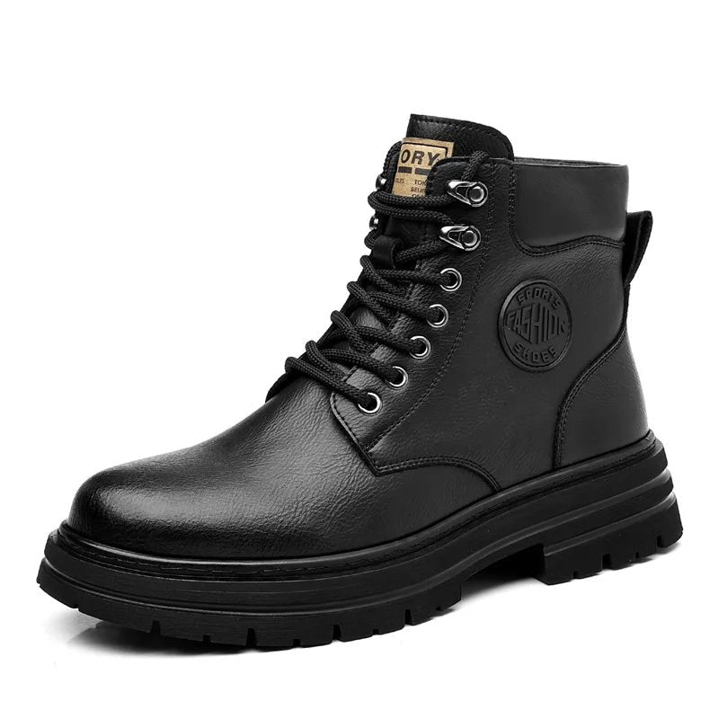 High-top genuine leather boots