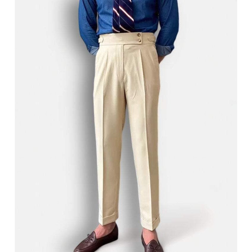 High-waist slim straight trousers