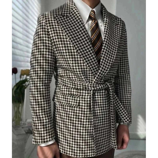 Houndstooth woolen retro suit blazer