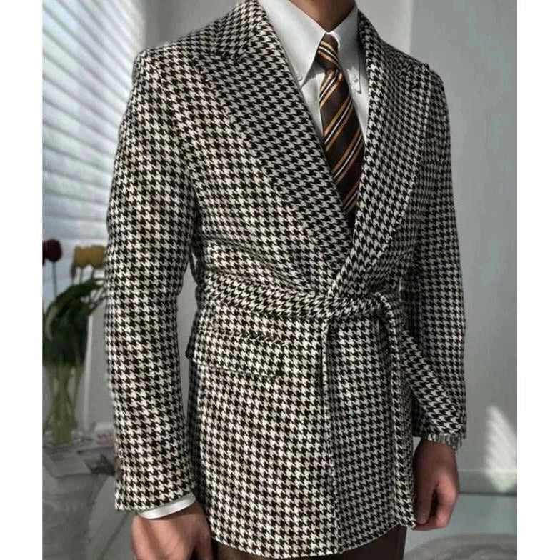 Houndstooth woolen retro suit blazer