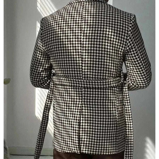 Houndstooth woolen retro suit blazer