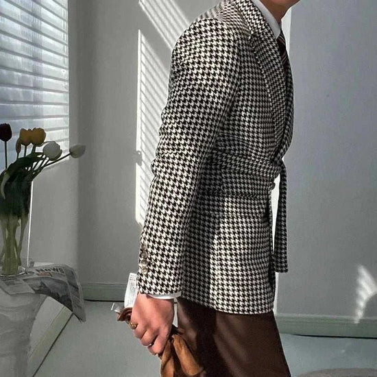 Houndstooth woolen retro suit blazer