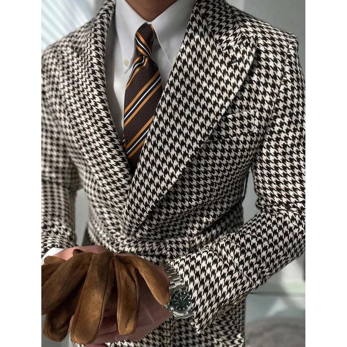 Houndstooth woolen retro suit blazer