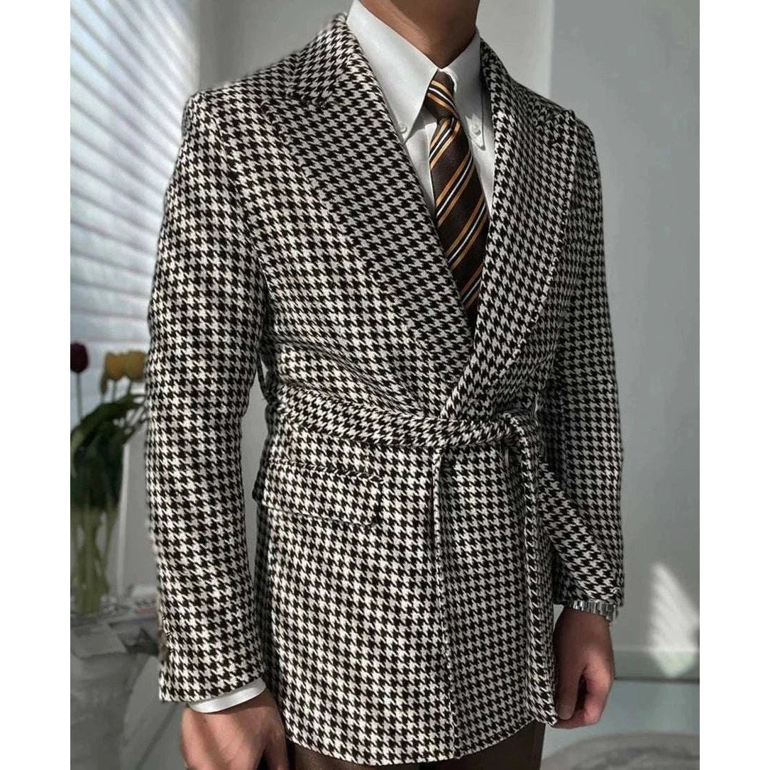 Houndstooth woolen retro suit blazer