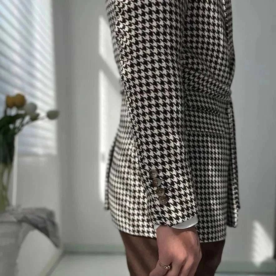 Houndstooth woolen retro suit blazer