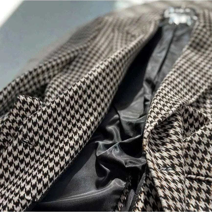 Houndstooth woolen retro suit blazer