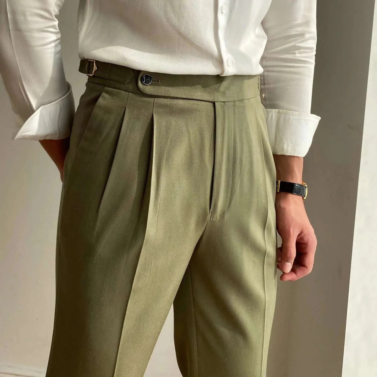 Italian design ankle high-waist trousers
