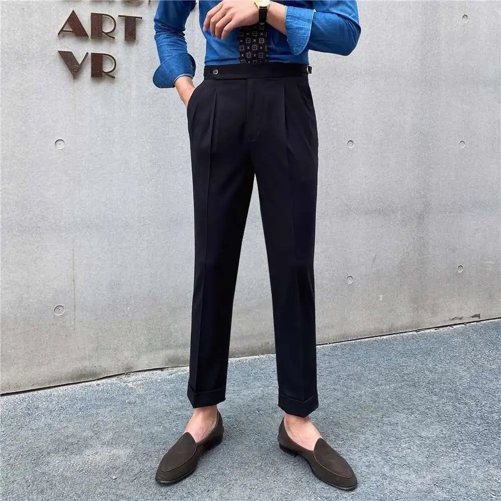 Italian design ankle high-waist trousers