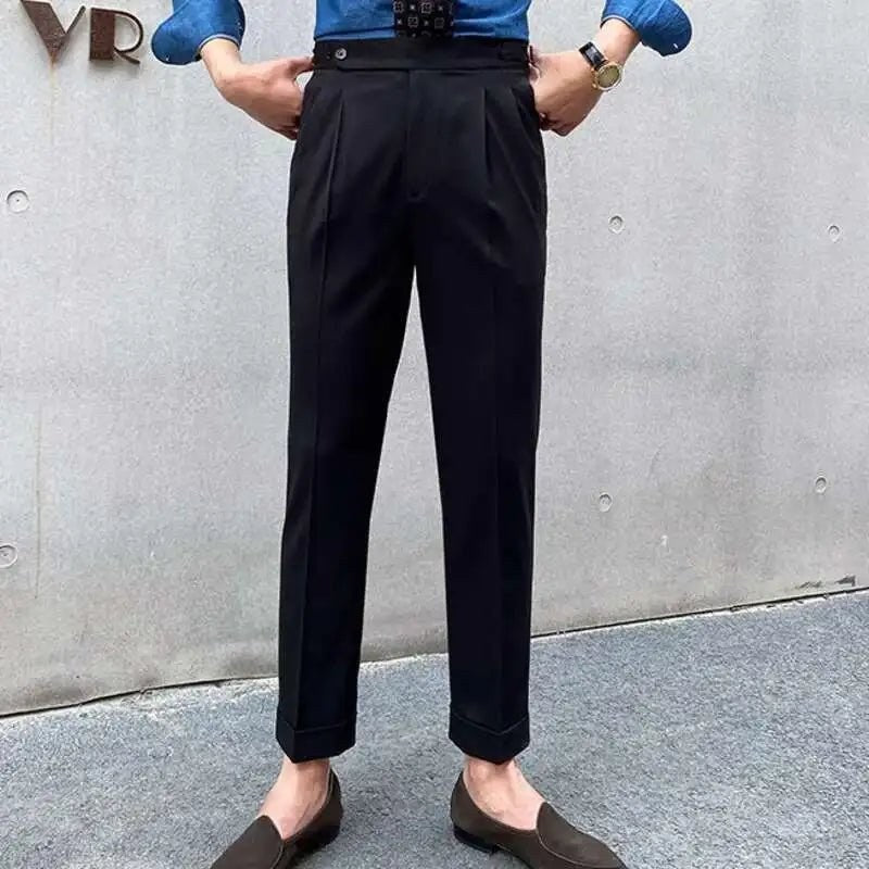 Italian design ankle high-waist trousers