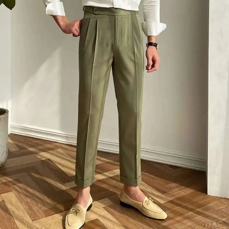 Italian design ankle high-waist trousers