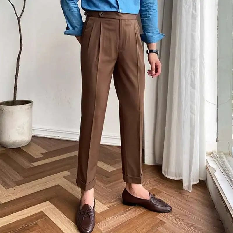 Italian design ankle high-waist trousers