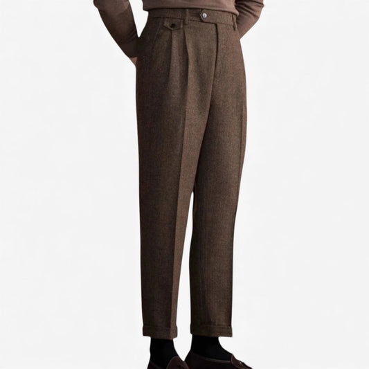 Italian wool herringbone pattern straight pants