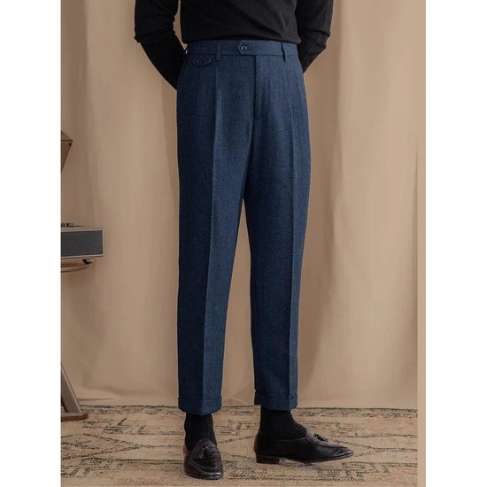 Italian wool herringbone pattern straight pants