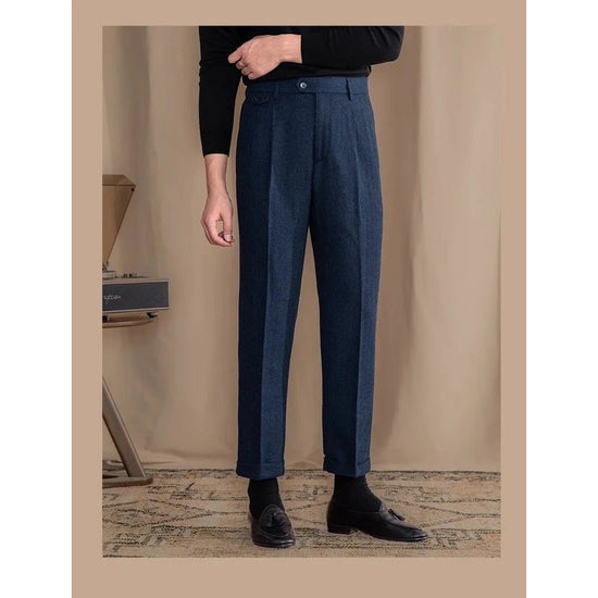 Italian wool herringbone pattern straight pants
