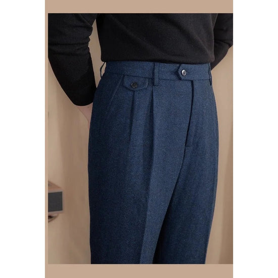 Italian wool herringbone pattern straight pants